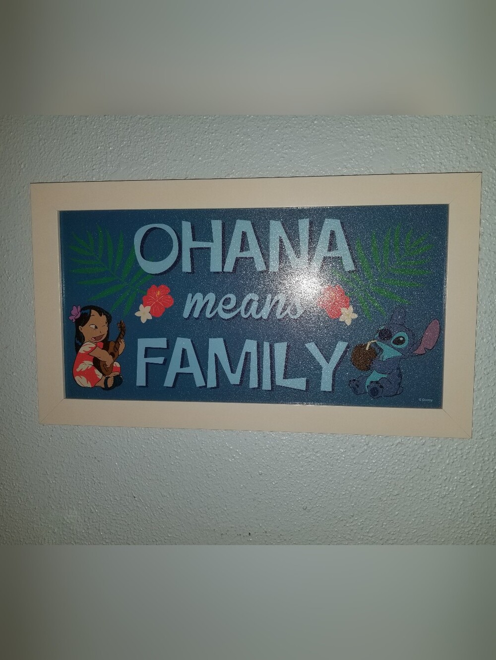 Wall Art Disney Ohana Means Family Lilo & Stitch White Frame